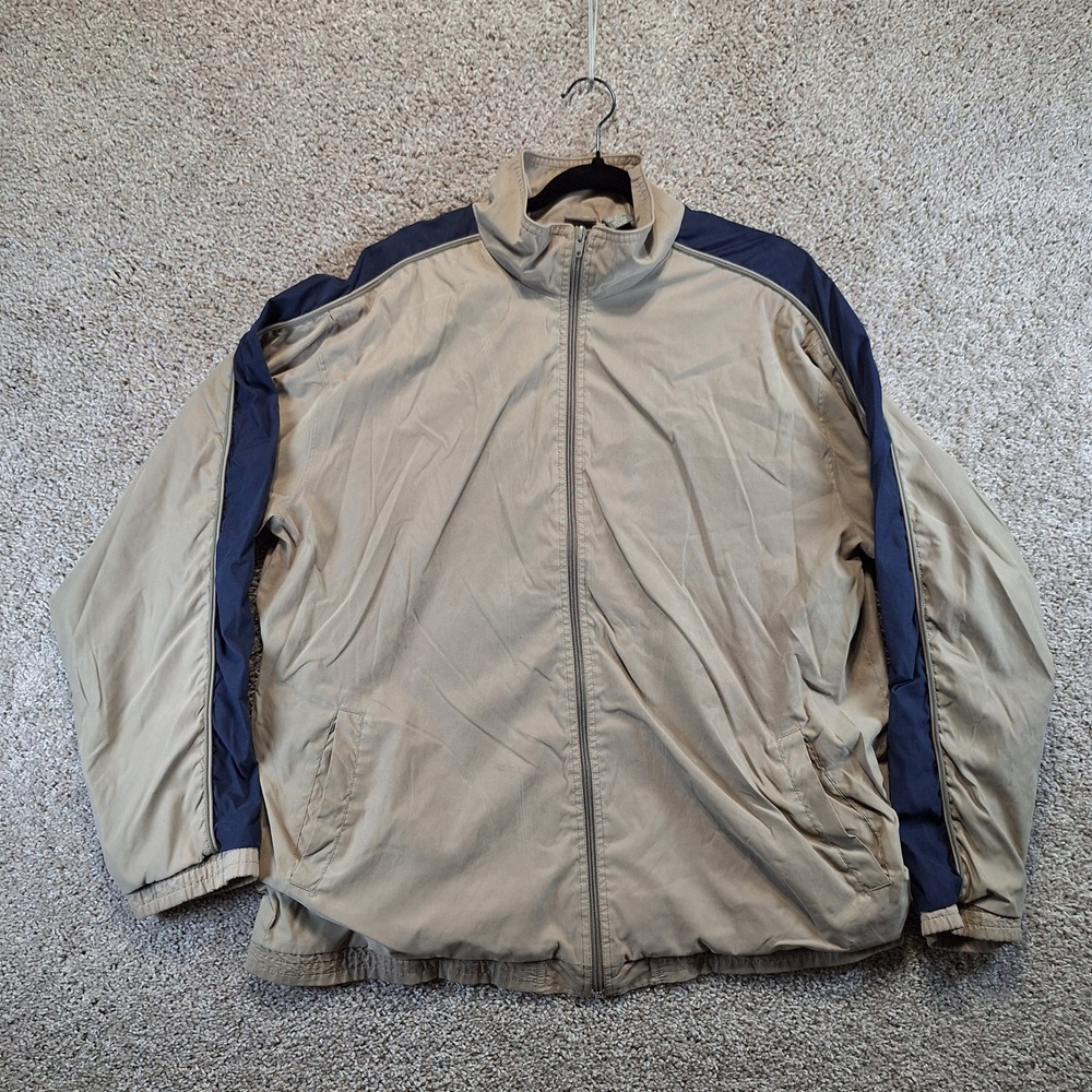 ProSpirit Windbreaker Jacket Large Tan Full Zip Mock Neck Striped‎ Athleisure